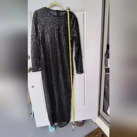 Women's Floor Length, Long Sleeve, Sheer, Goth Whimsigoth Sequin Evening Gown, L - Picture 9 of 11
